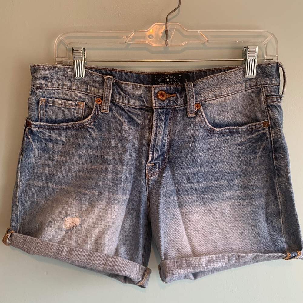 Lucky Brand The Roll Up Distressed Shorts Women's 4/27 Blue whiskered